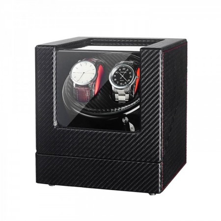 Double Watch Winder Box - Black Leather