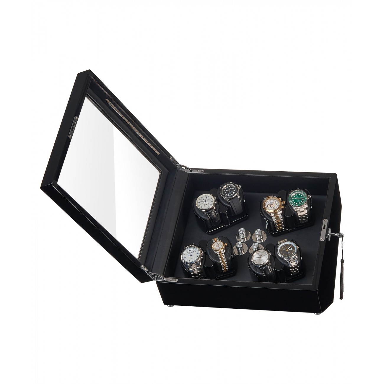 Sepano watch winder for automatic watches with storage compartments for