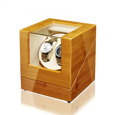 Luxury Jqueen Bamboo Double Watch Winder Yellow