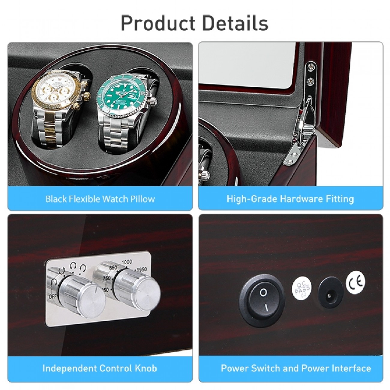 Best Jqueen Wooden Quad Watch Winder Brown