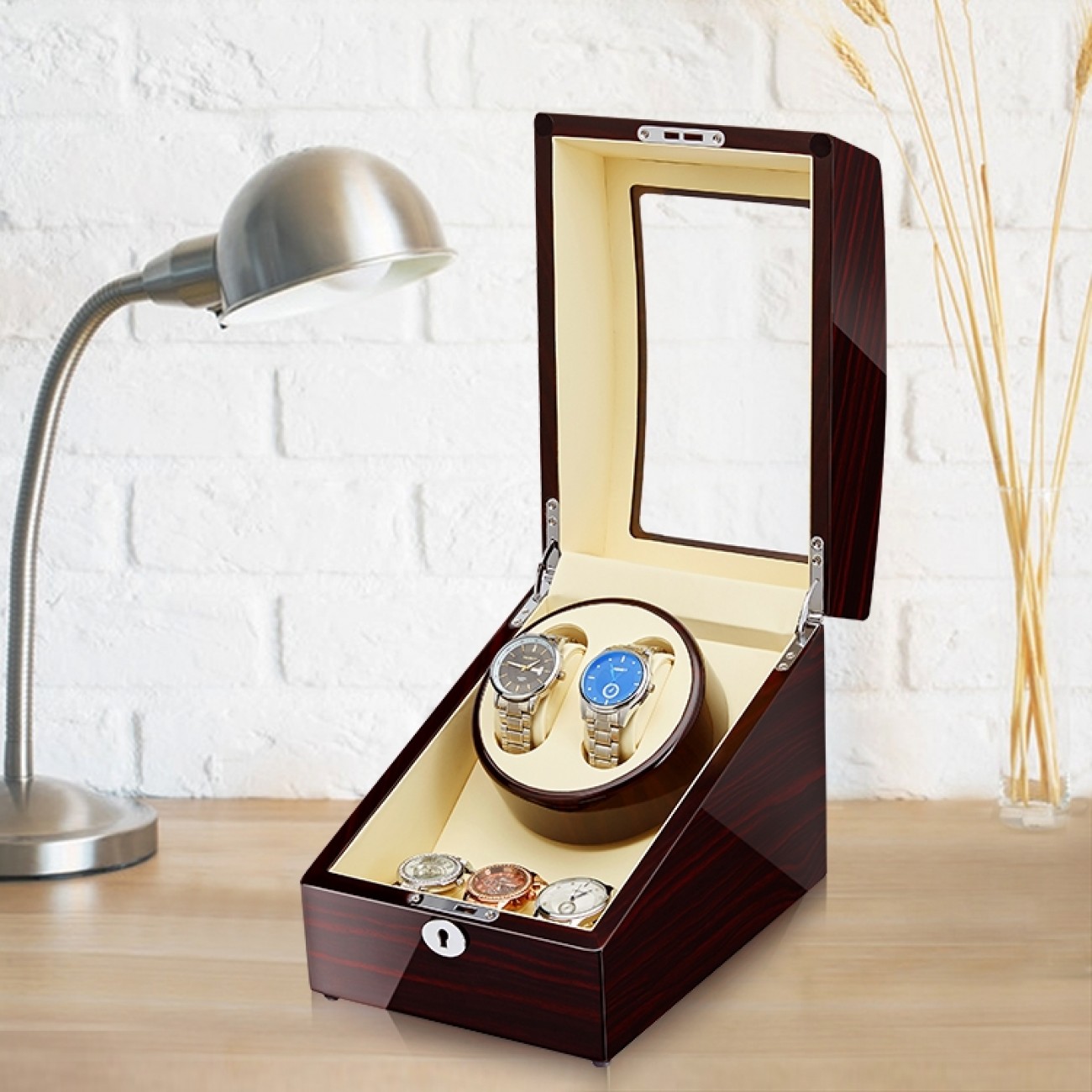 Jqueen Wooden Double Watch Winder Ebony