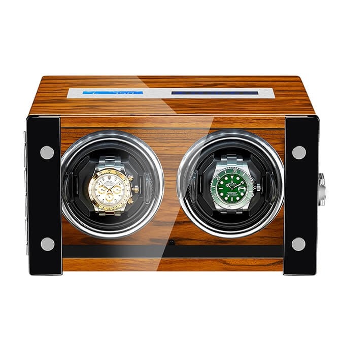 Double Automatic Best Watch Winder Box With Lcd Touch Screen in Golden Black Interior