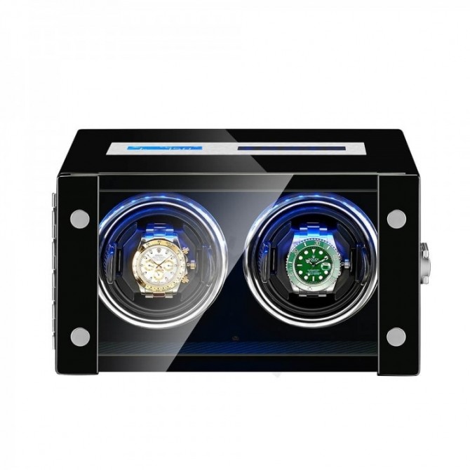 Double Automatic Luxury Good Watch Winder With Lcd Touch Screen in Black Interior