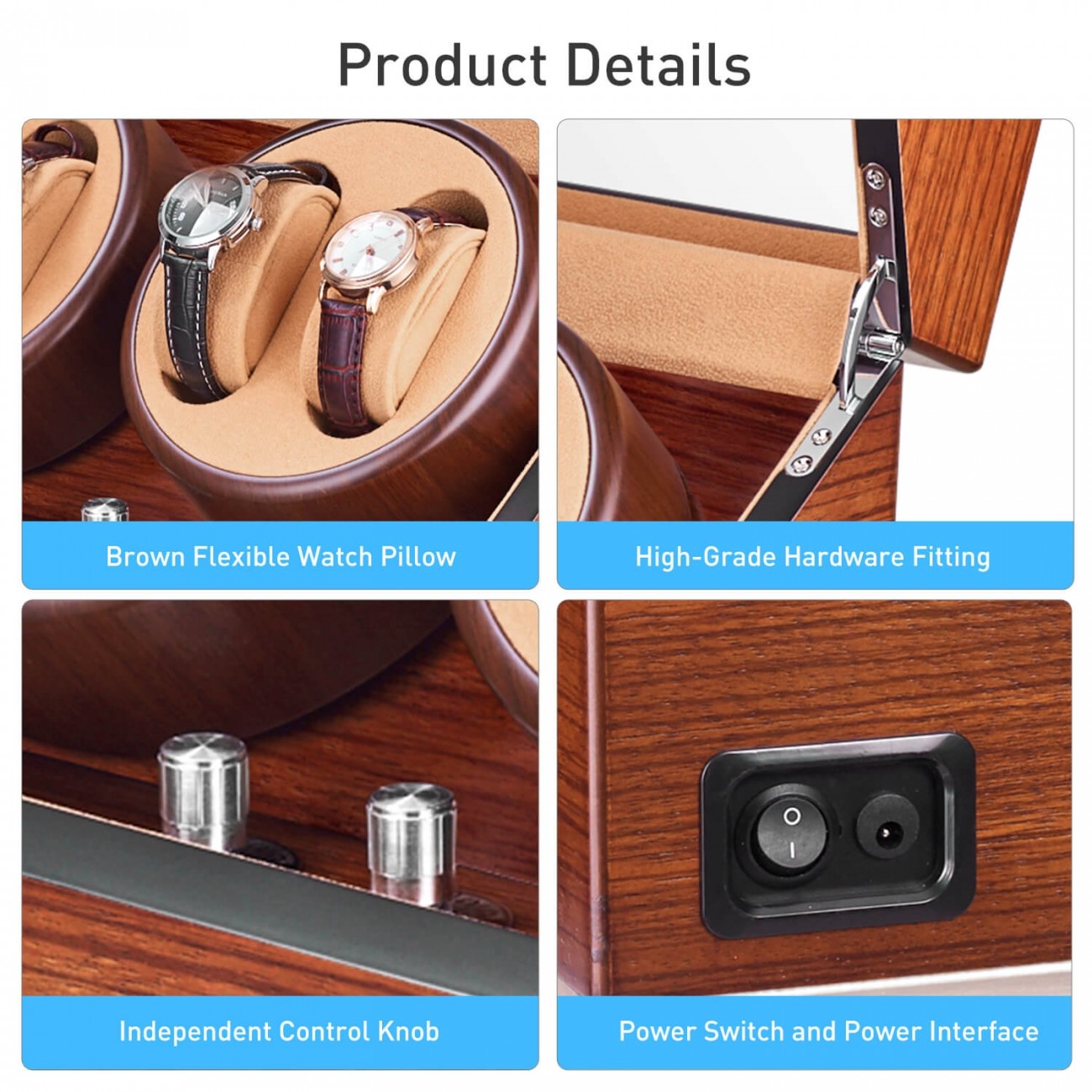 Luxury Jqueen Wooden Quad Watch Winder Red