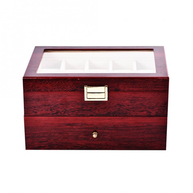 Luxury Jqueen Wooden Watch Box Case & Mens Jewelry Box Organizer Red