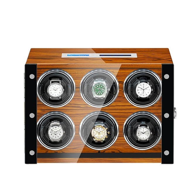 Six Automatic Watch Winder Case With Lcd Touch Screen in Golden Black Interior