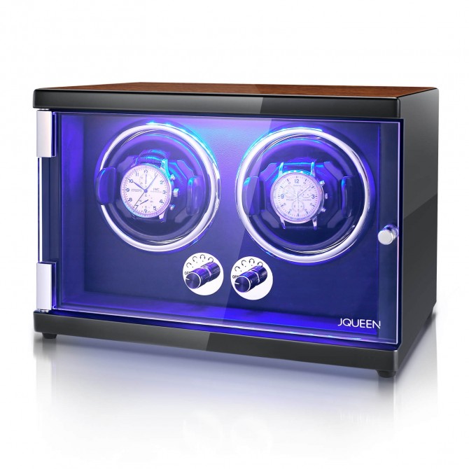 JQUEEN Double LED Watch Winder for Automatic Watches with Quiet Japanese Motor