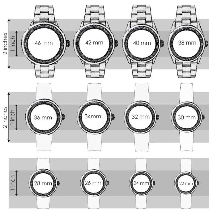 different diameter of watch